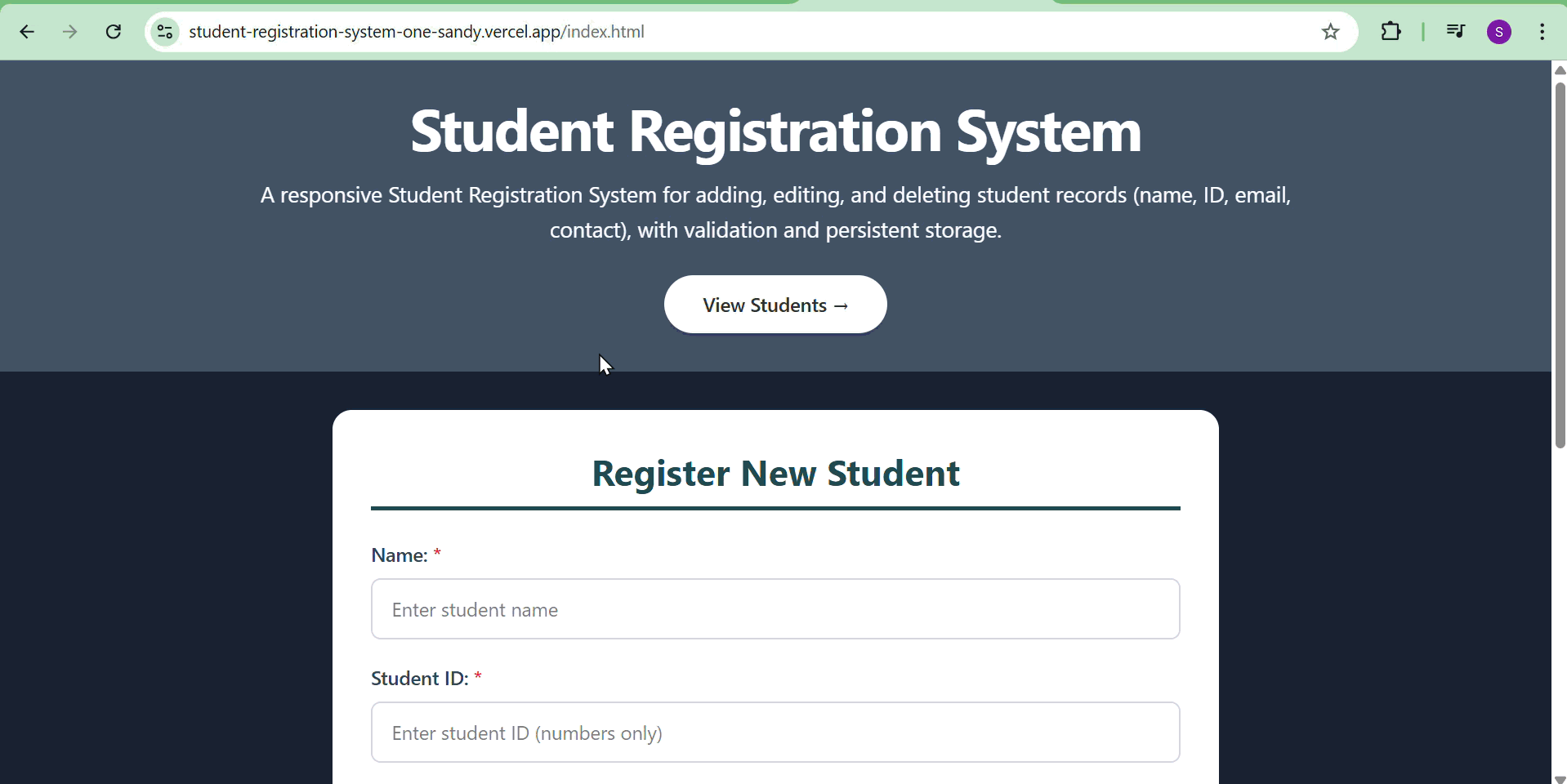 Student Registration System Project Preview